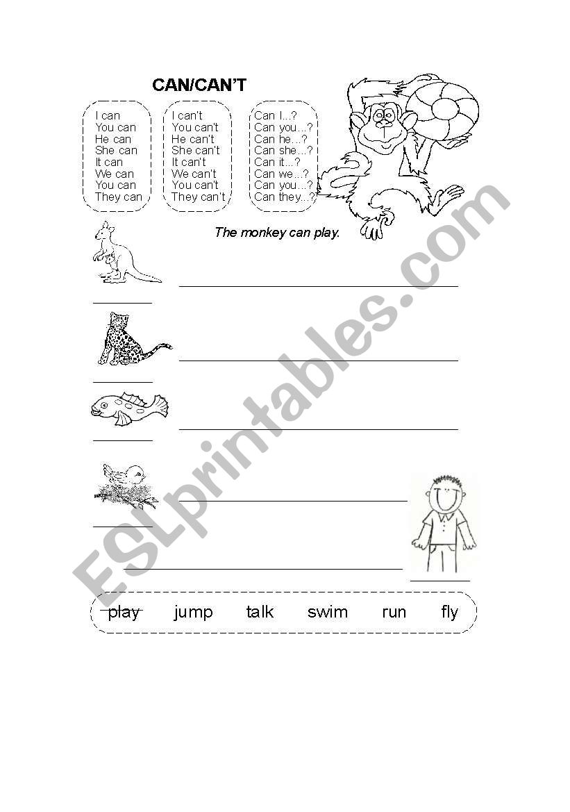 Can/Cant Animals worksheet