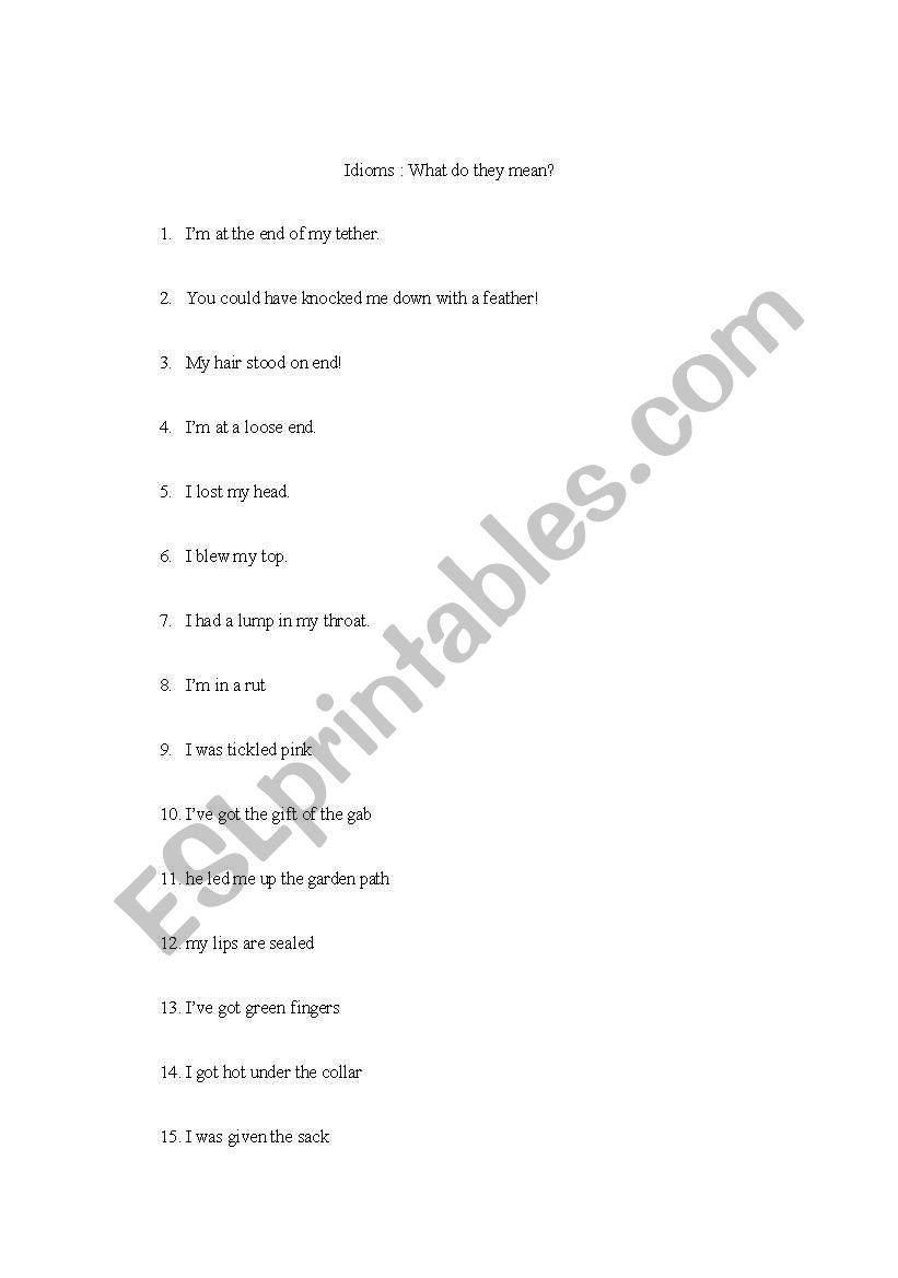 English Idioms - Worksheet worksheet
