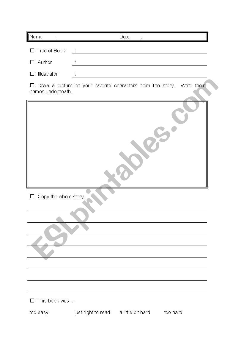 book report format  worksheet