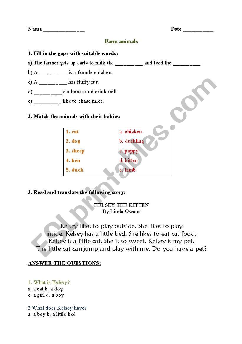  the farm animals worksheet