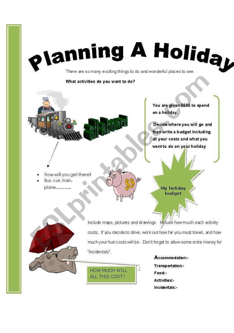 Planning a holiday worksheet