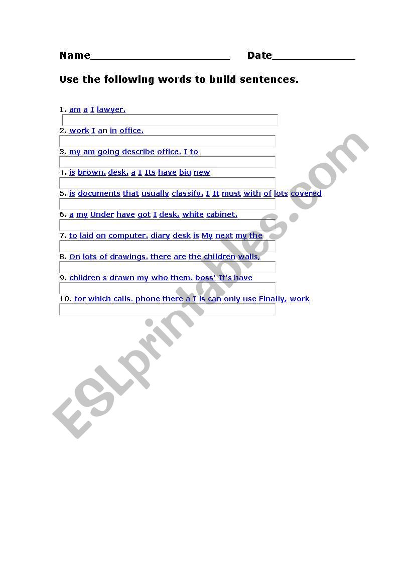 Jobs worksheet