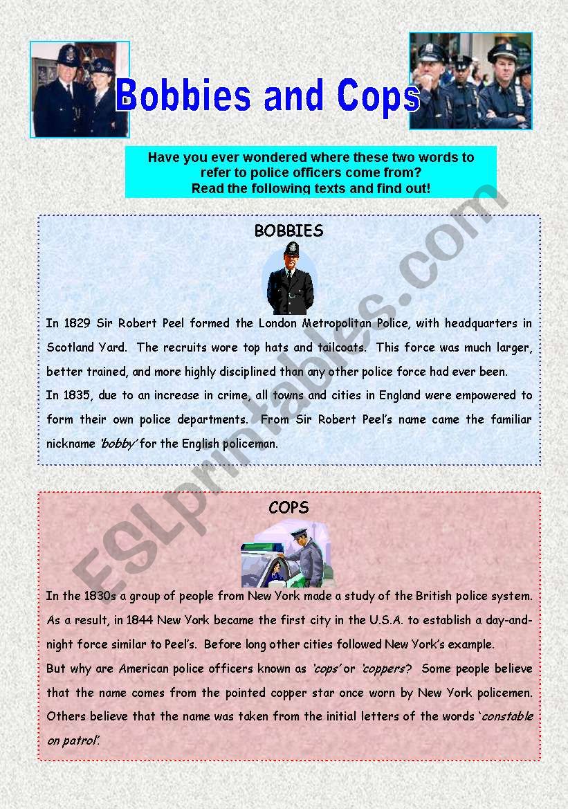 Bobbies and Cops - Reading Comprehension