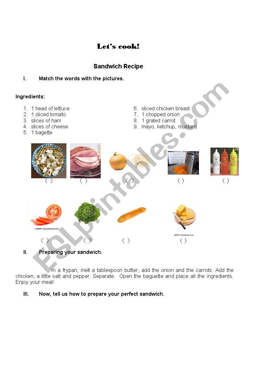 Cooking Class - Sandwich worksheet