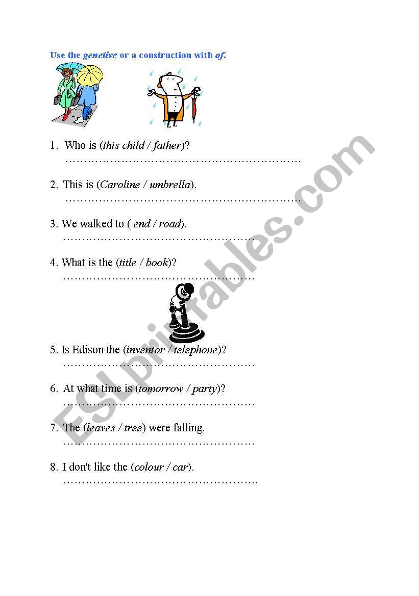 Use Genetives or a construction with of