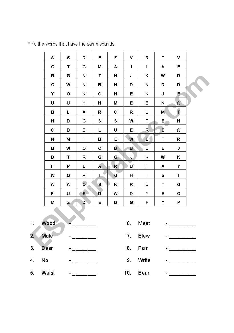 homophoes worksheet