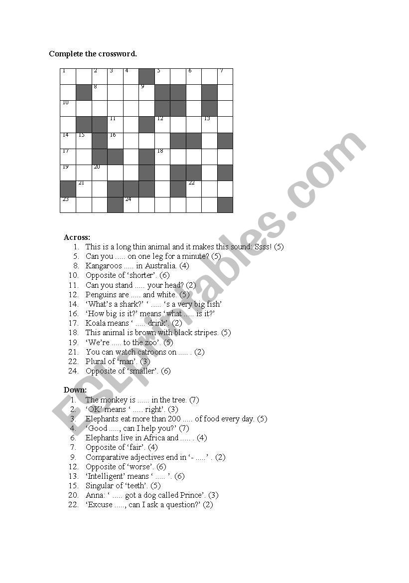 Crossword worksheet