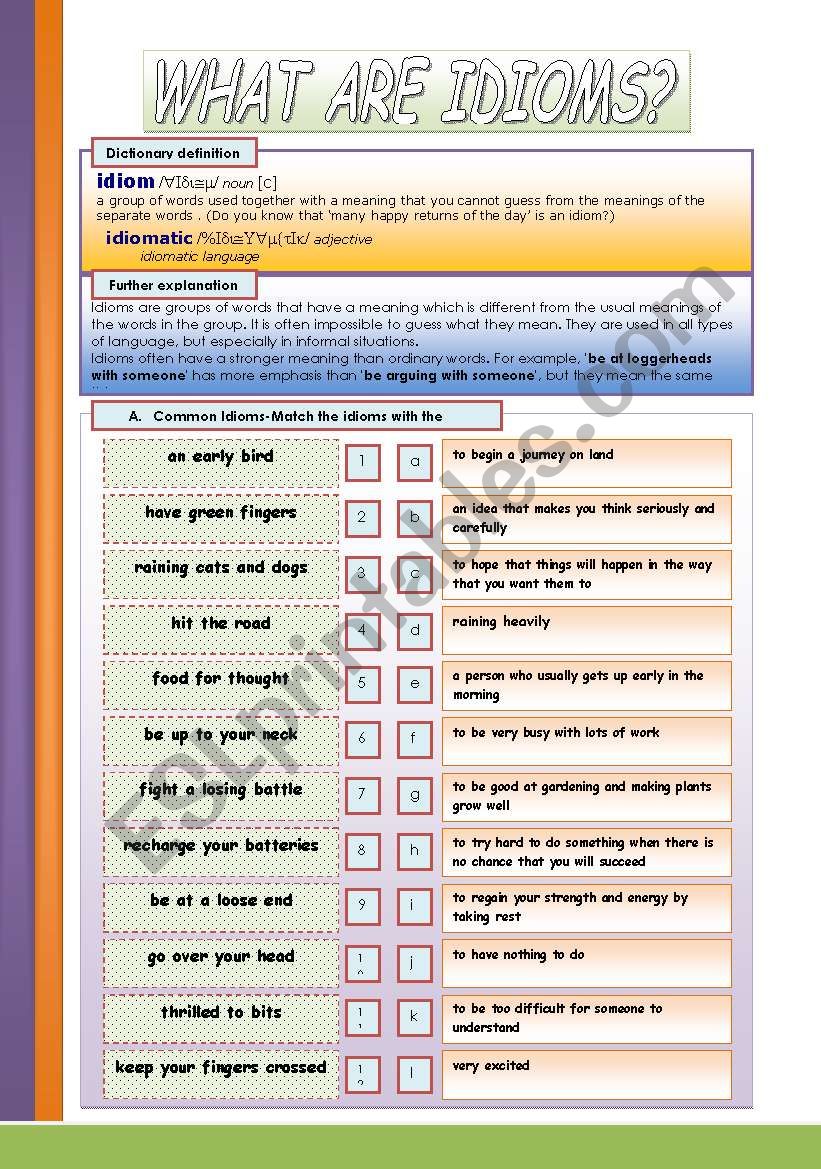 Introduction to idioms worksheet