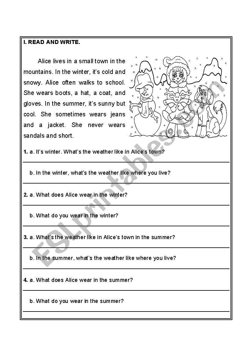 Reading comprehension worksheet