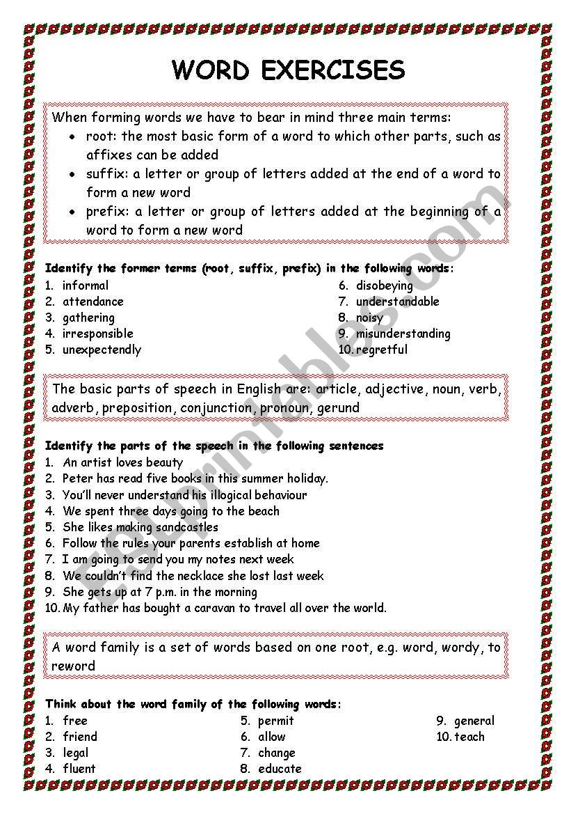 word exercises worksheet