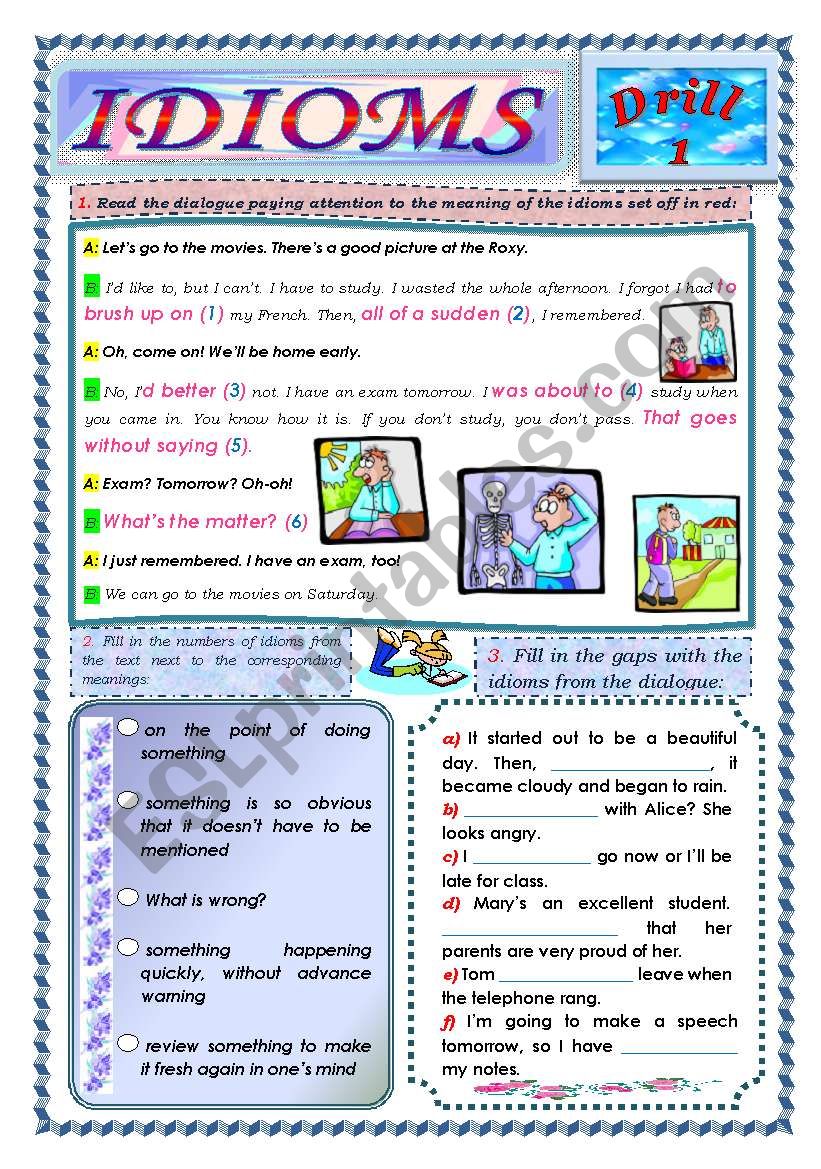 Idioms, Drill 1 worksheet