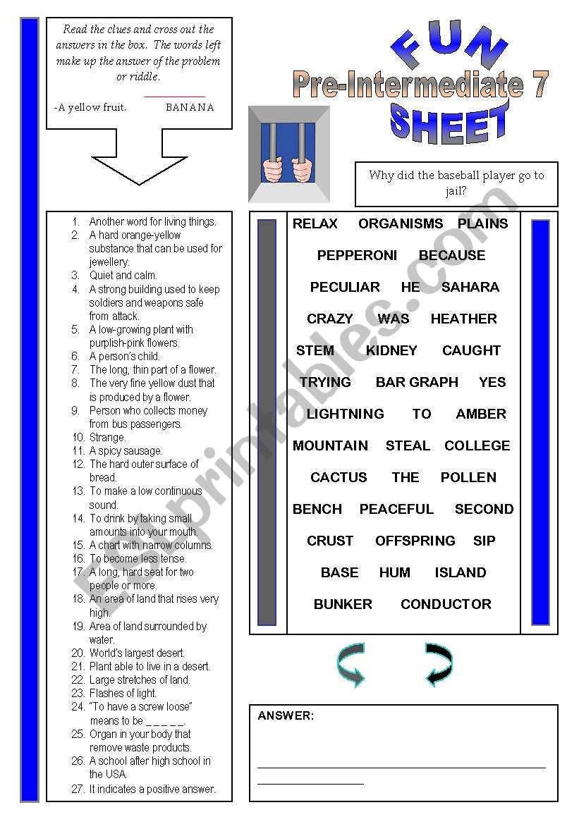 Fun Sheet Pre-Intermediate 7 worksheet