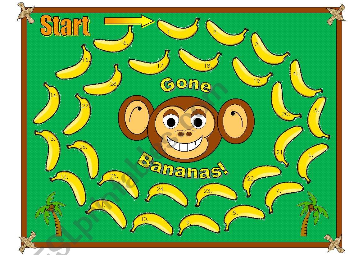 Monkey with Bananas Gameboard (with Tokens and Black and White Version of the Board, Matching Cards Available in Another File)