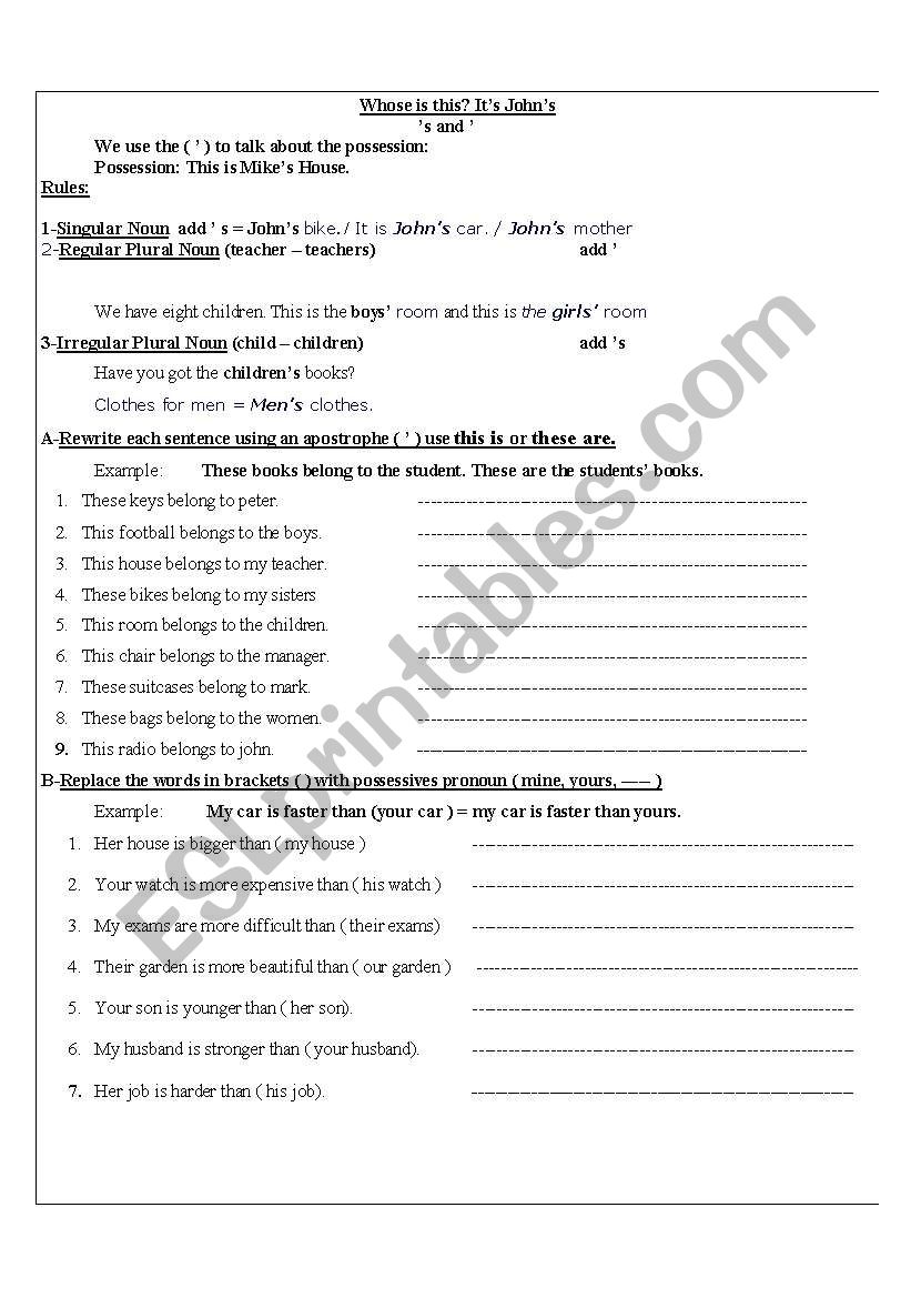 possessive worksheet