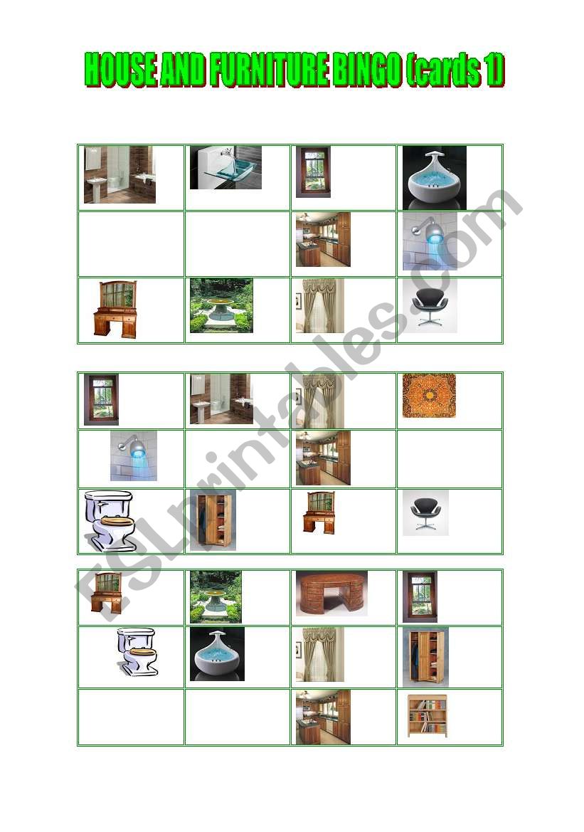 House and furniture bingo ( cards 1) 