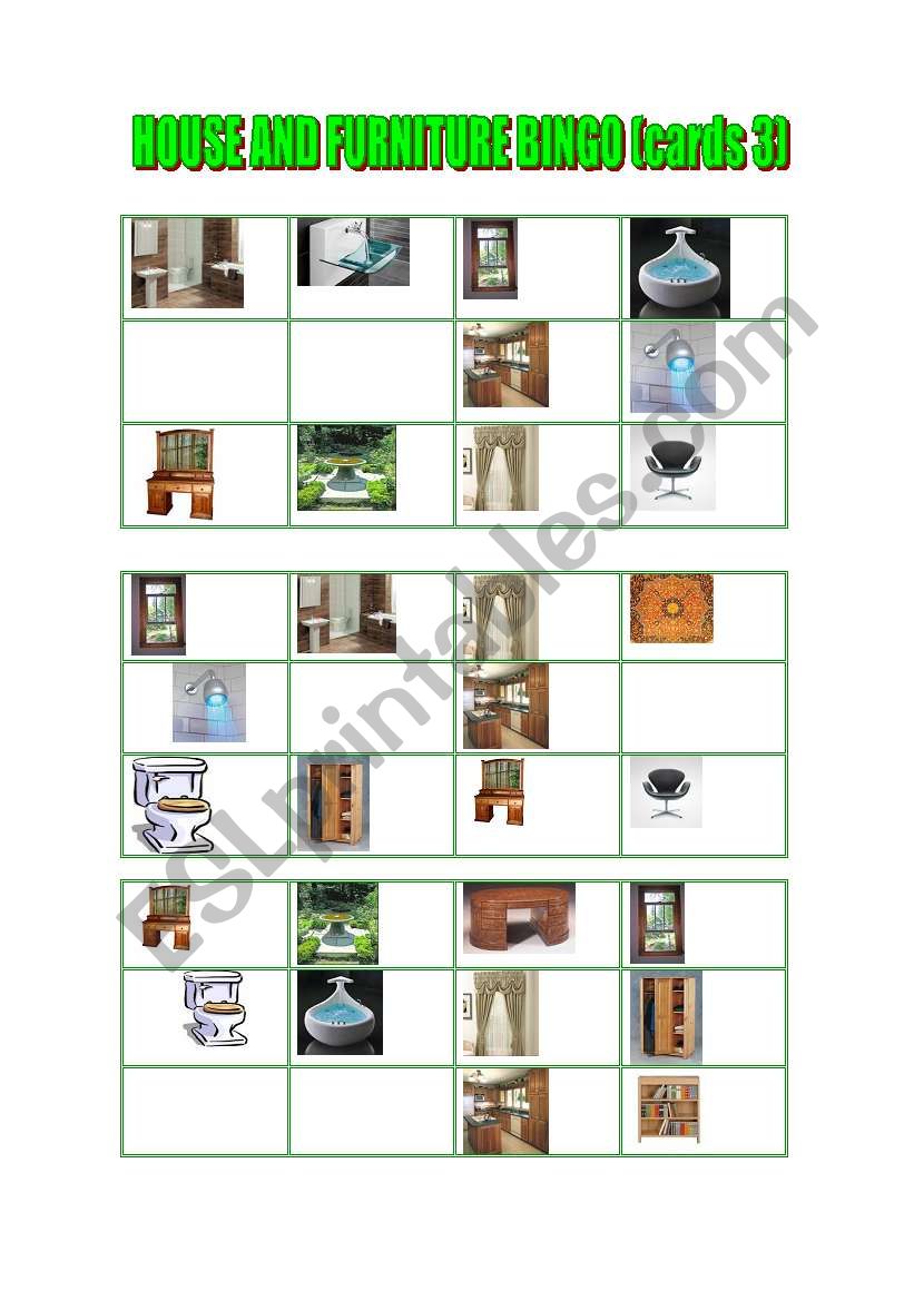 House and furniture bingo worksheet