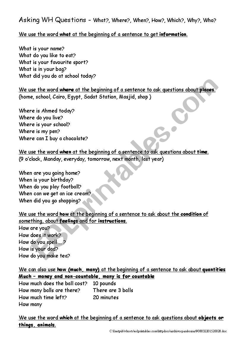 w/ questions worksheet