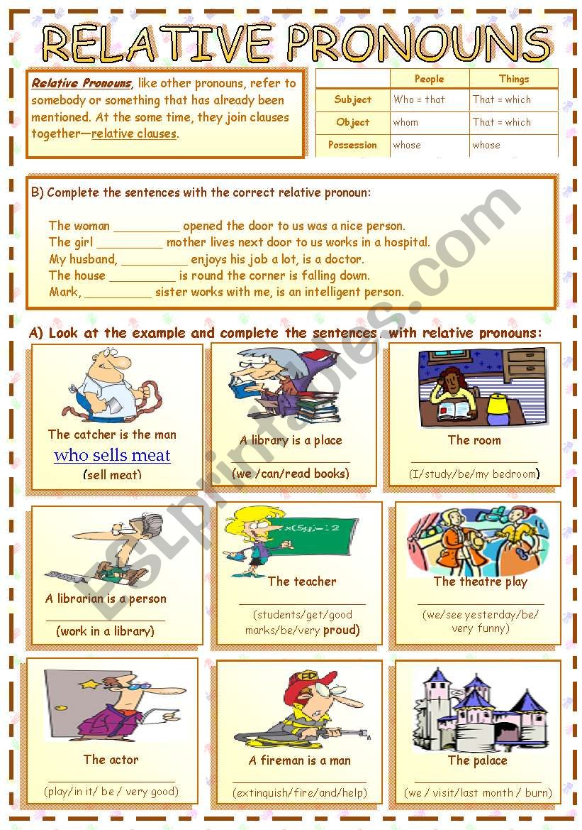 Relative Pronouns worksheet