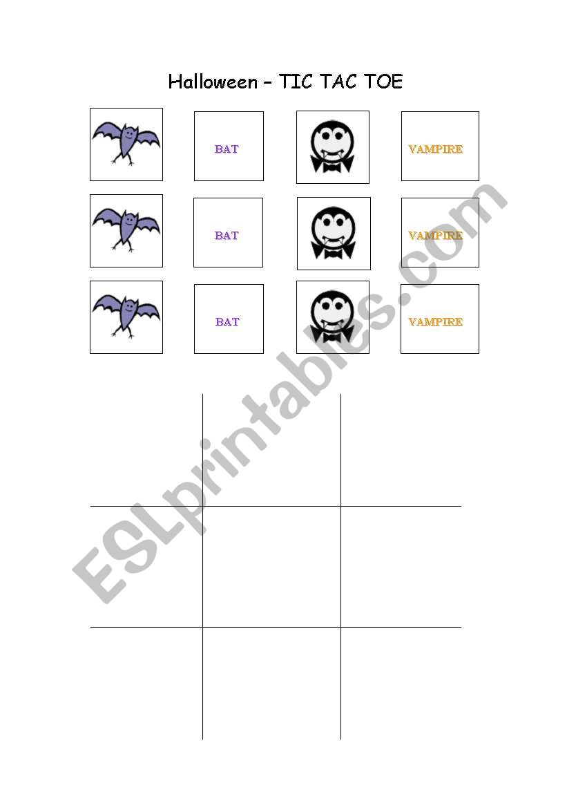 Four different pictures to play the Halloween TIC TAC TOE