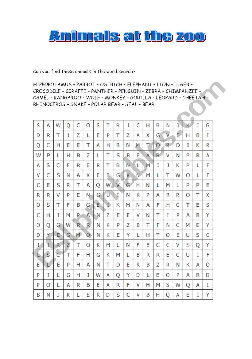 Animals at the zoo worksheet