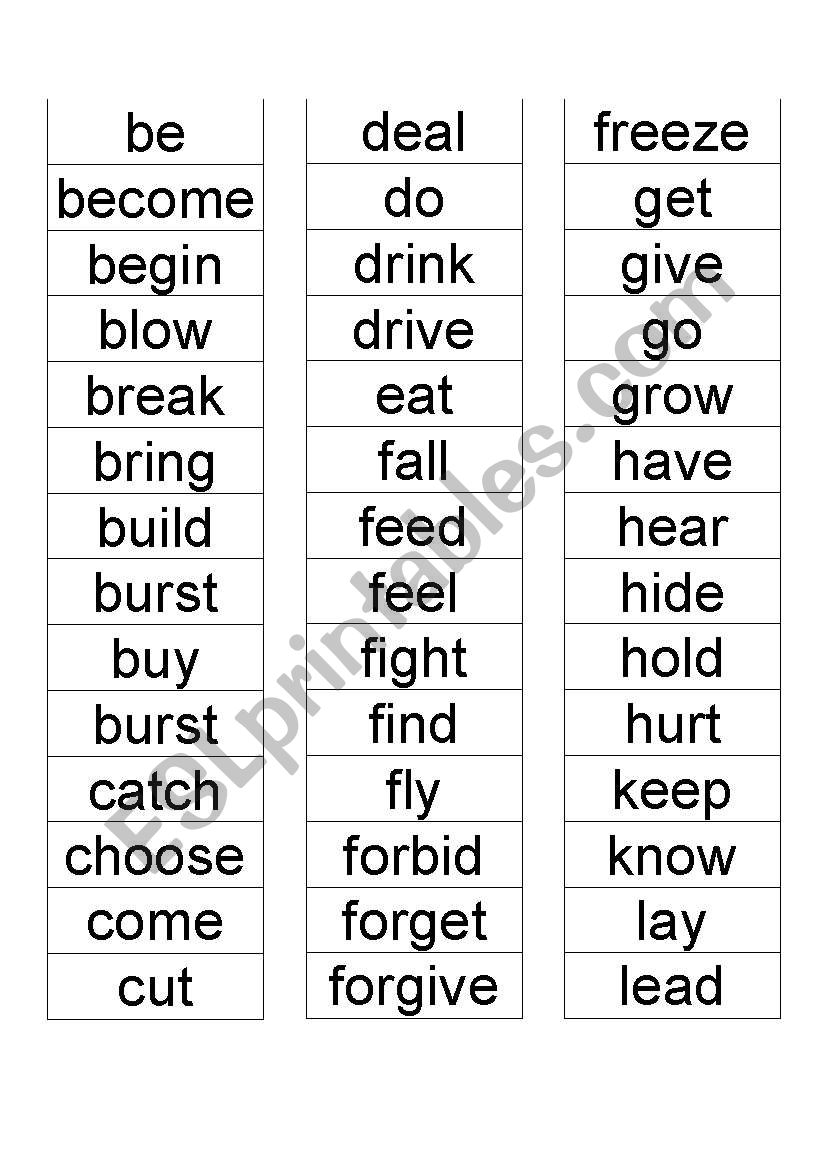 Irregular past tense verbs worksheet