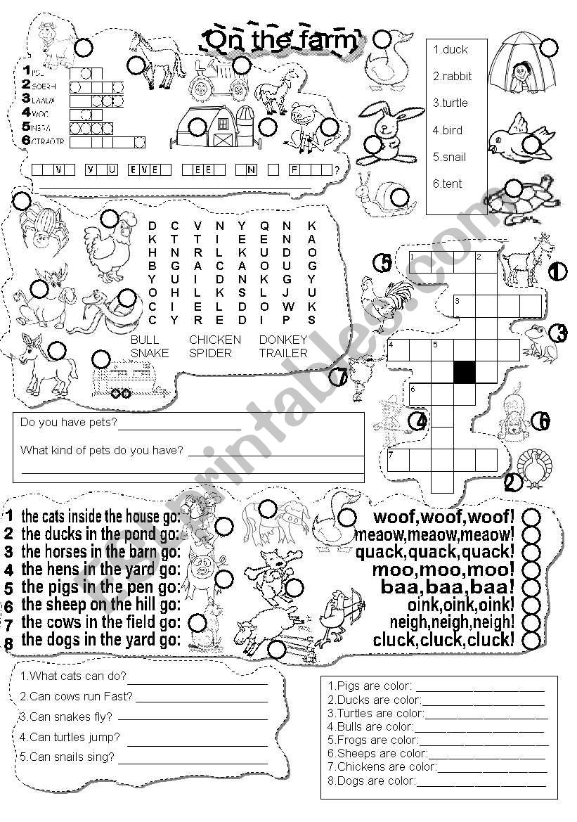 FARM ANIMALS ACTIVITIES worksheet