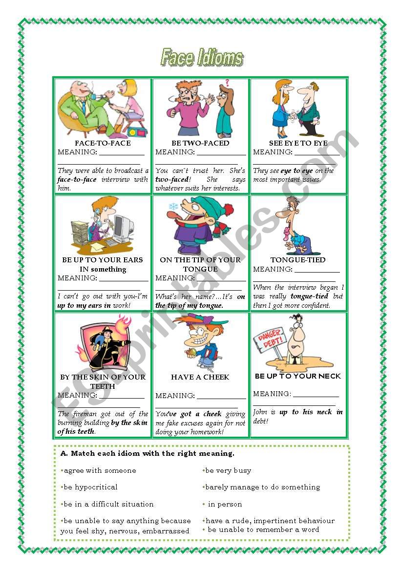 FACE IDIOMS worksheet