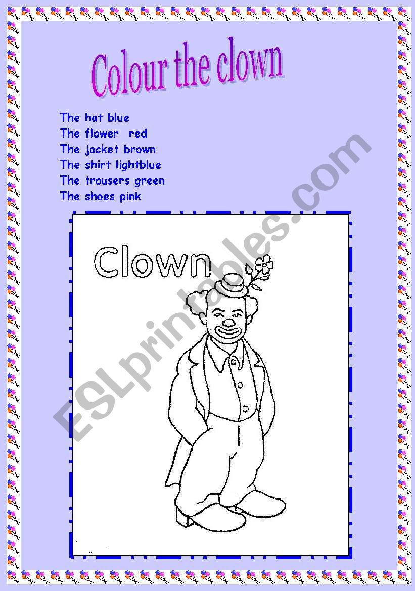 colour the clown worksheet