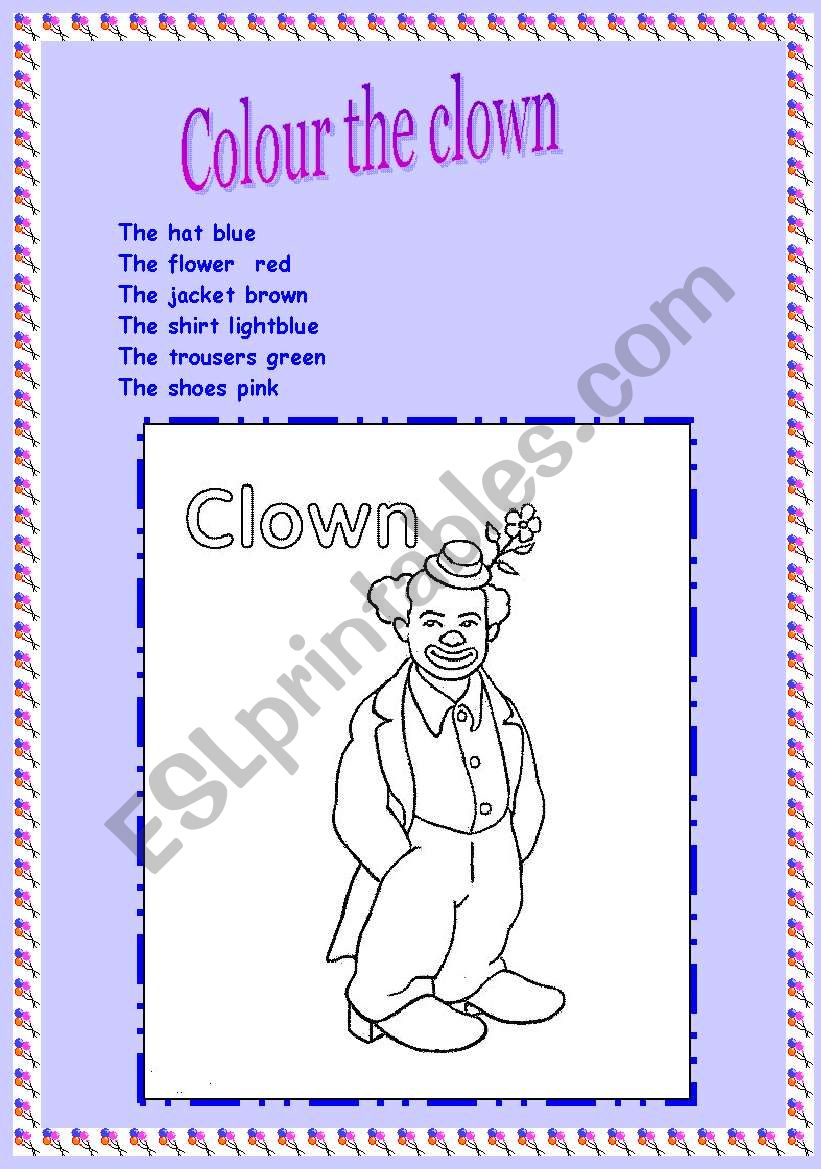 colour the clown worksheet