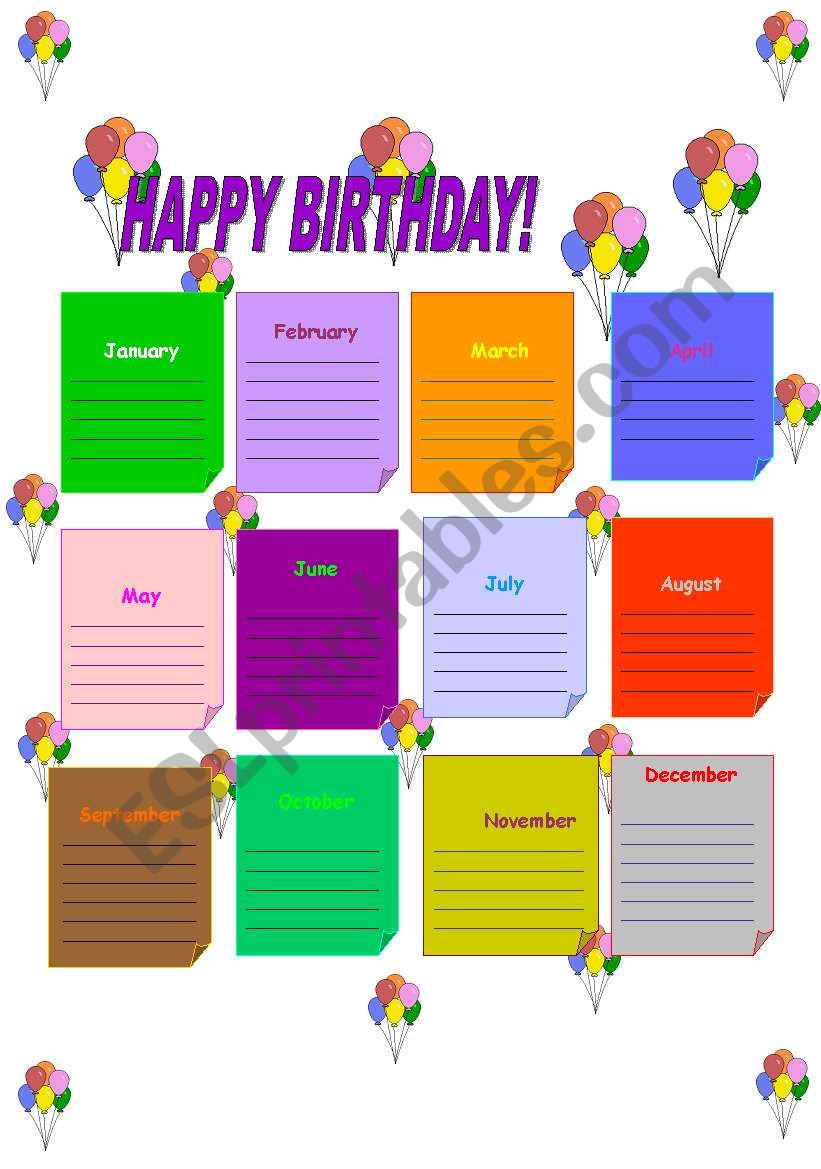 HAPPY BIRTHDAY- CALENDAR worksheet