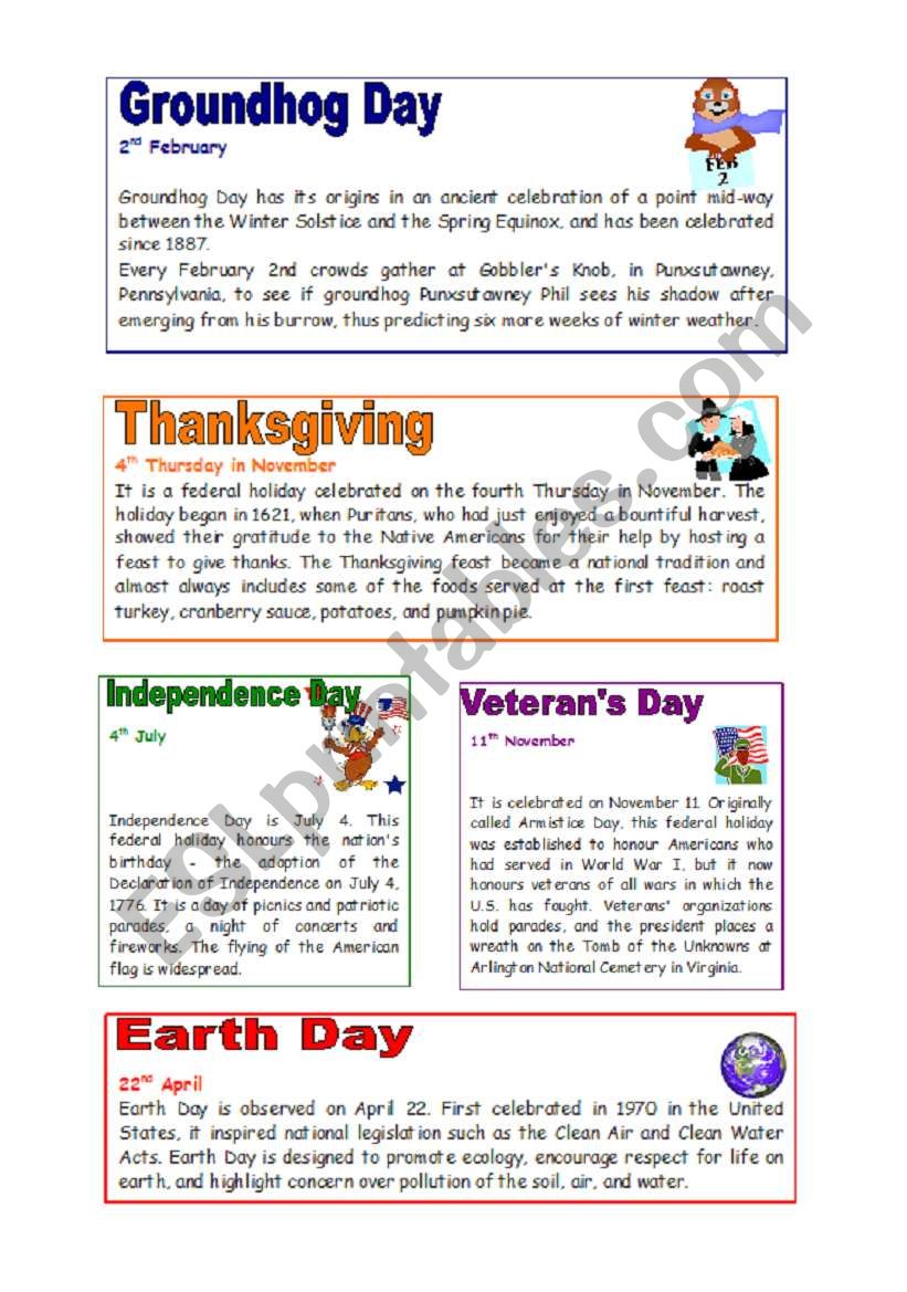 Holidays 2 (05.08.09) worksheet