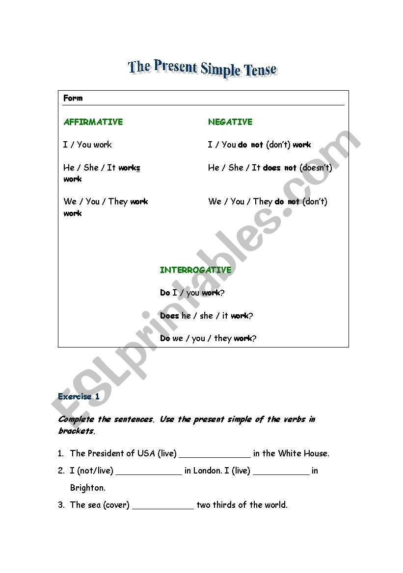 Present simple worksheet