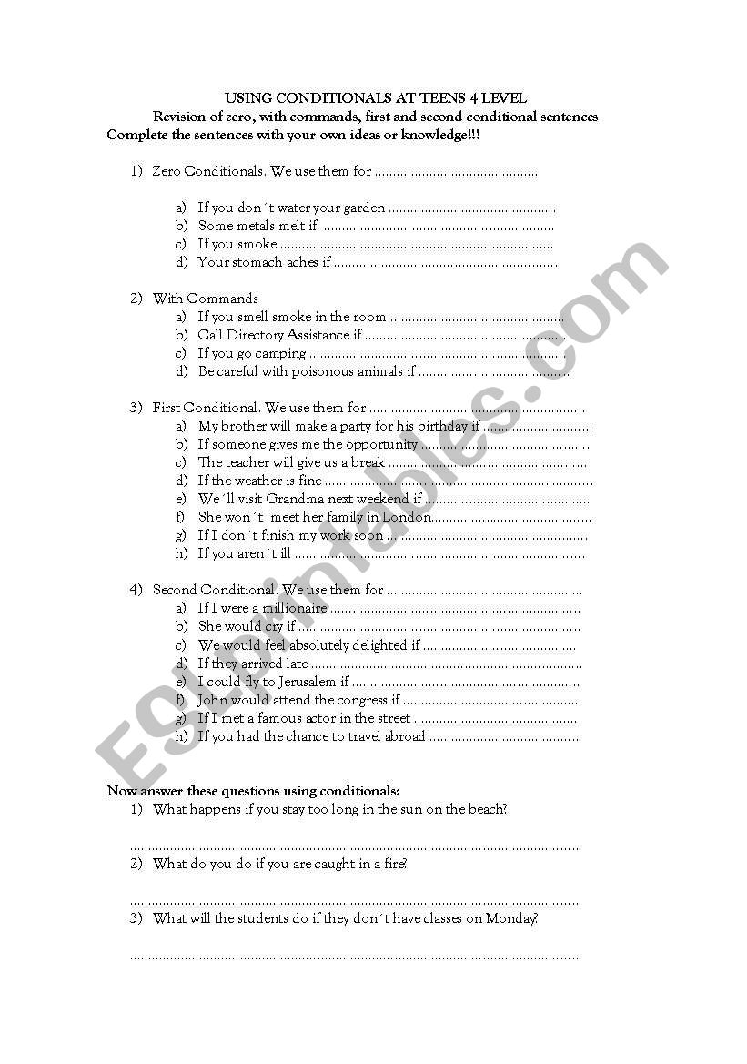 Using Conditionals worksheet