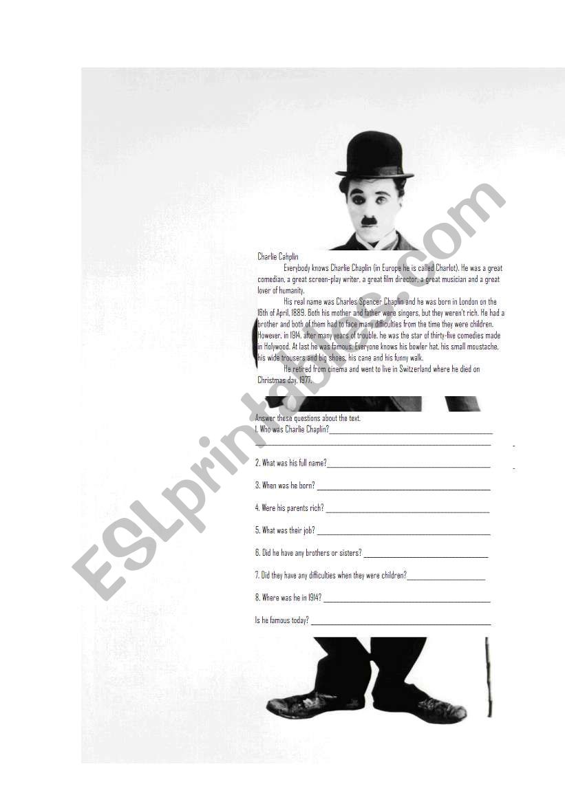 Charlie Chaplin worksheet