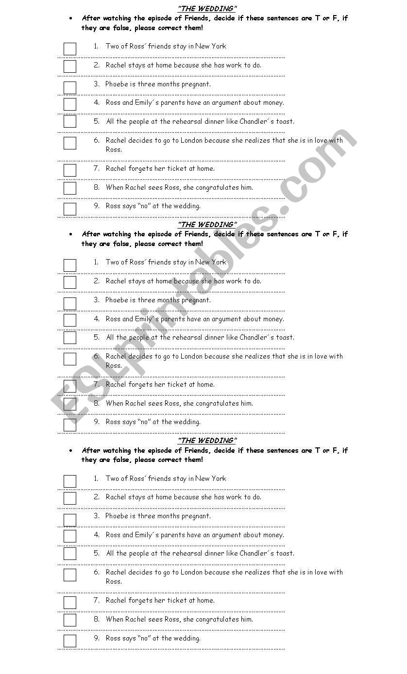 Friends- The wedding worksheet