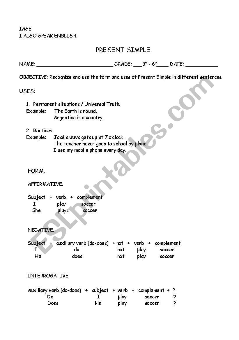 Present Simple worksheet