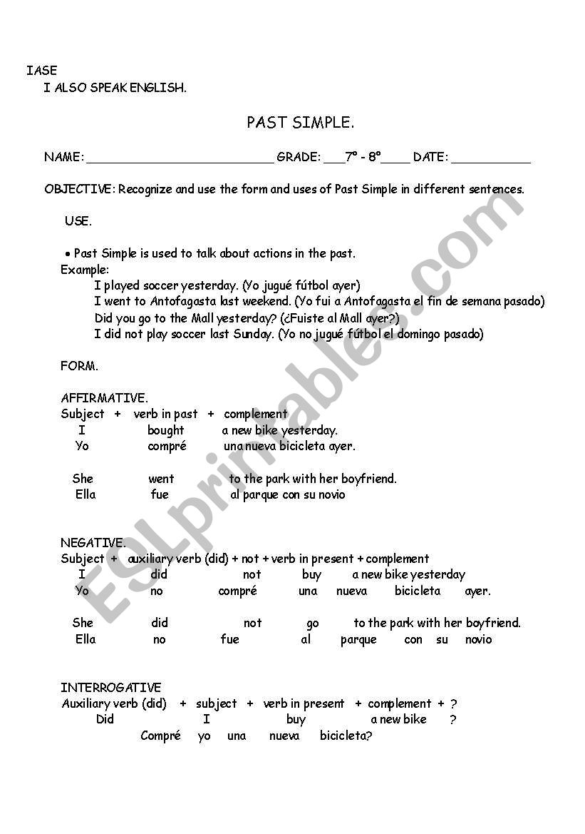 Past simple worksheet