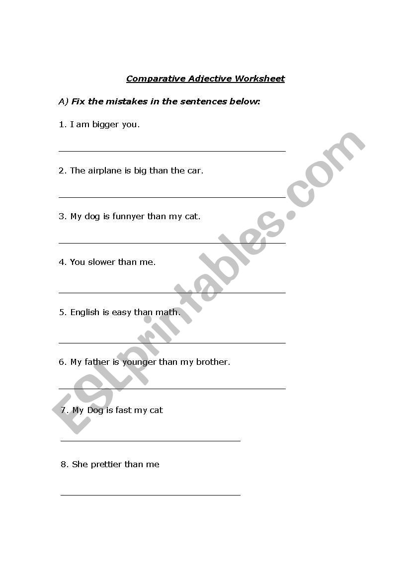 Comparative Adjective ESL Worksheet
