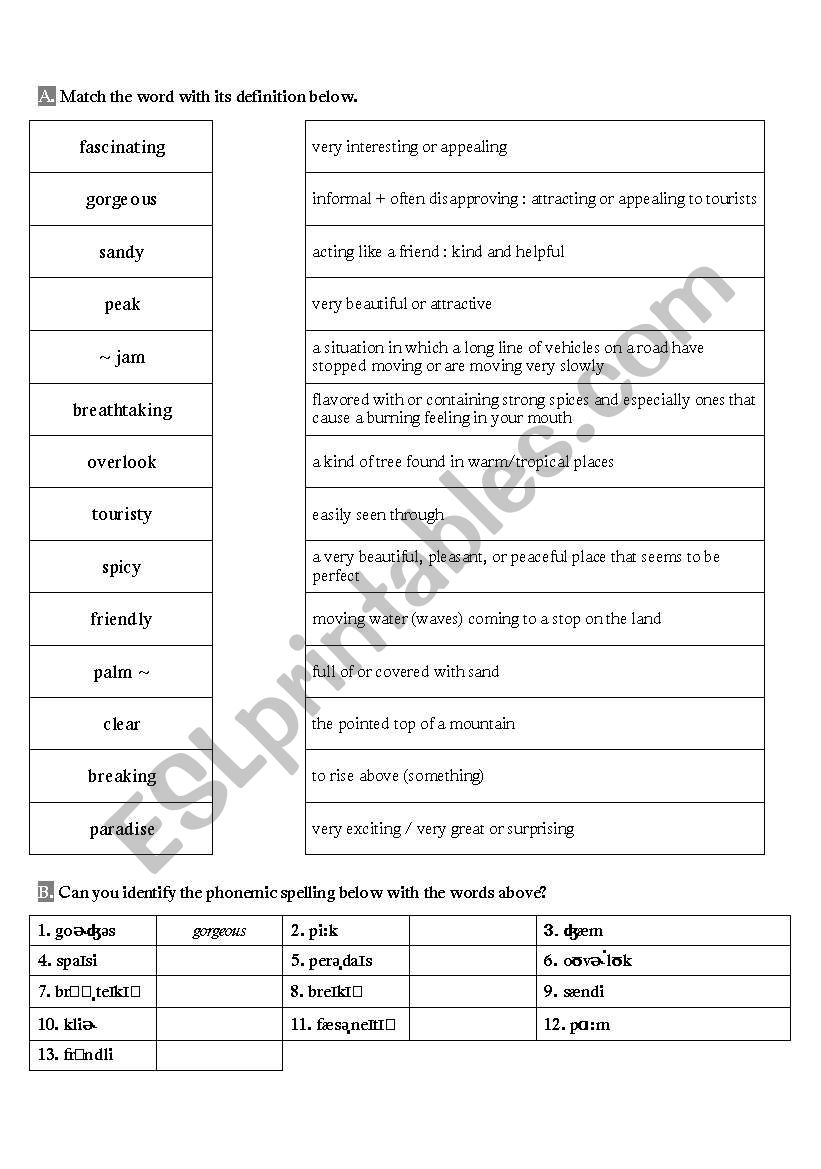 WIsh You Were Here worksheet