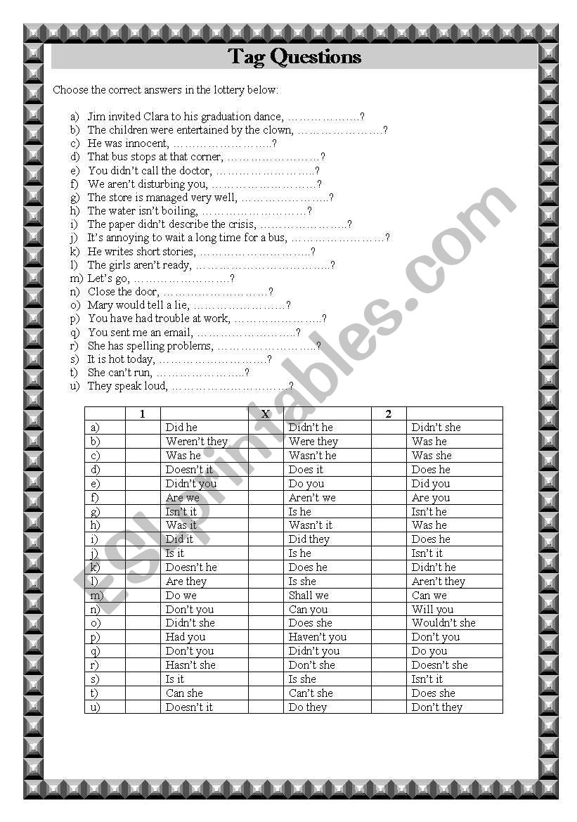 Tag Questions worksheet