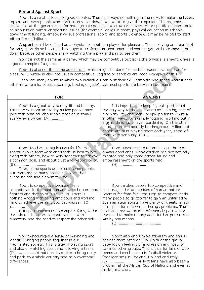 Article on sports worksheet