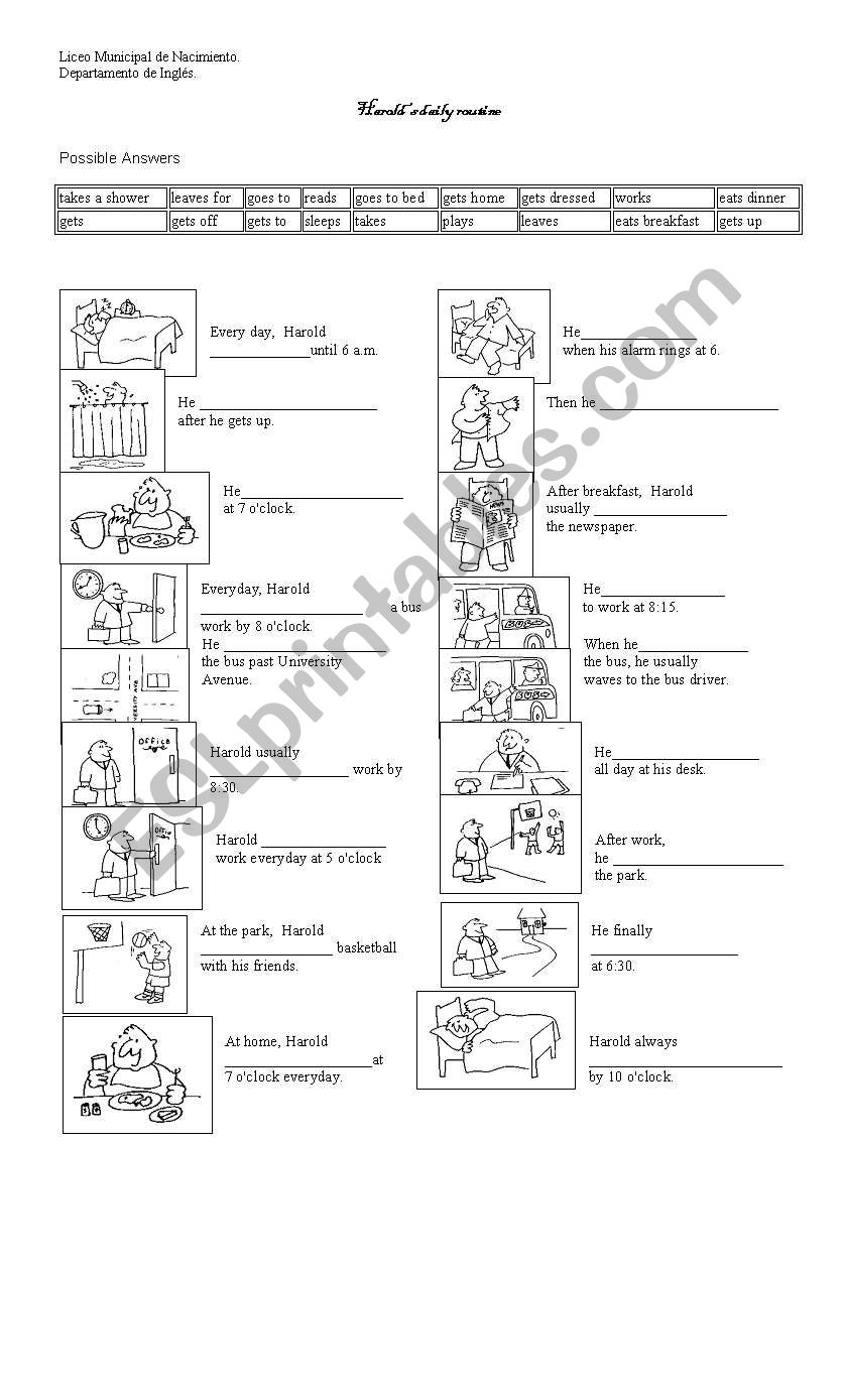 Daily Routines verbs worksheet