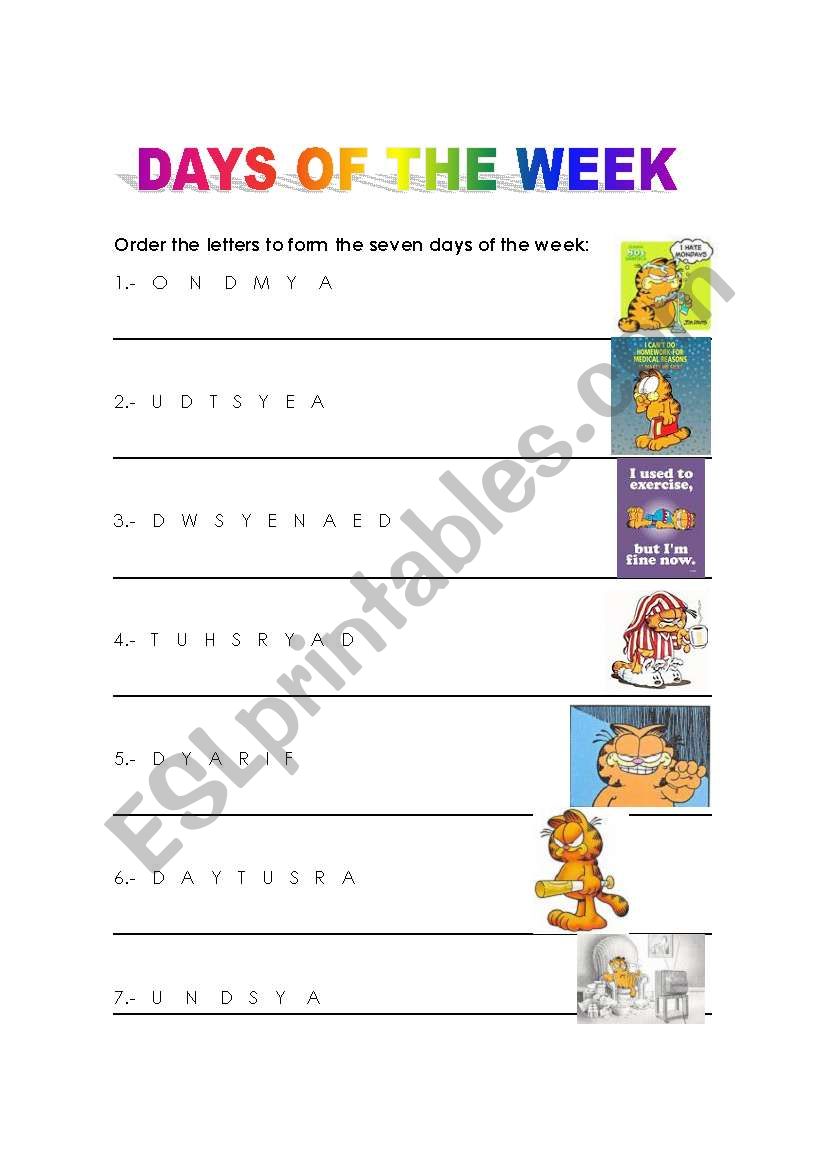 DAYS OF THE WEEK worksheet