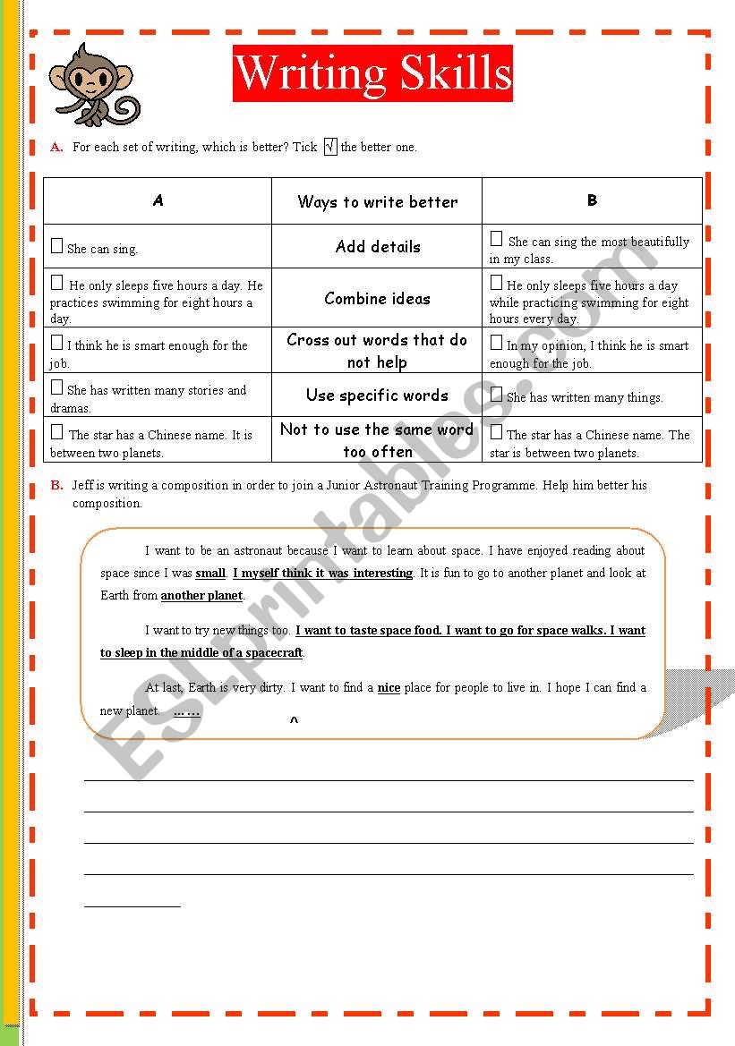 Writing skills - 2 exercises worksheet