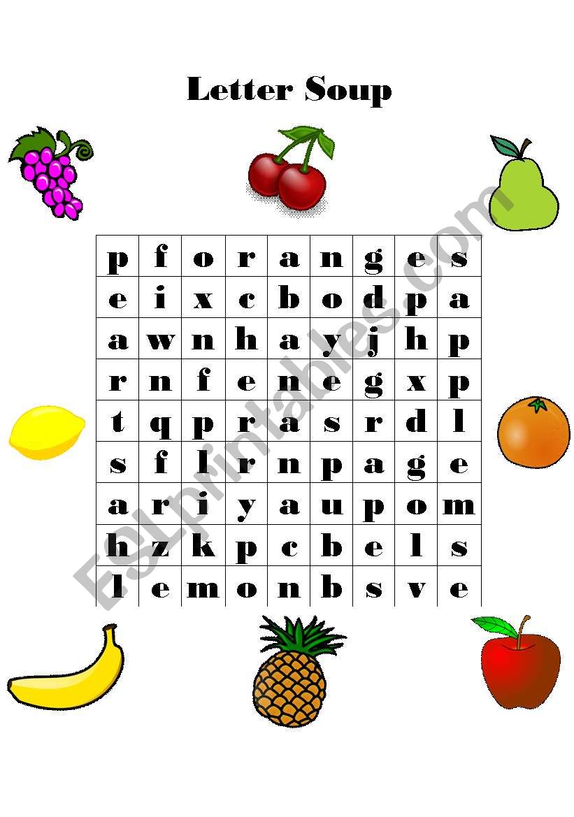 fruit letter soup worksheet