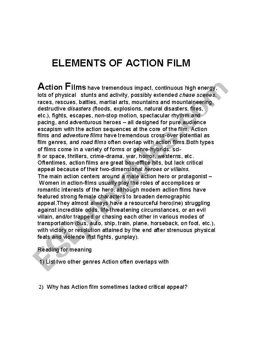 worksheet on action genre worksheet