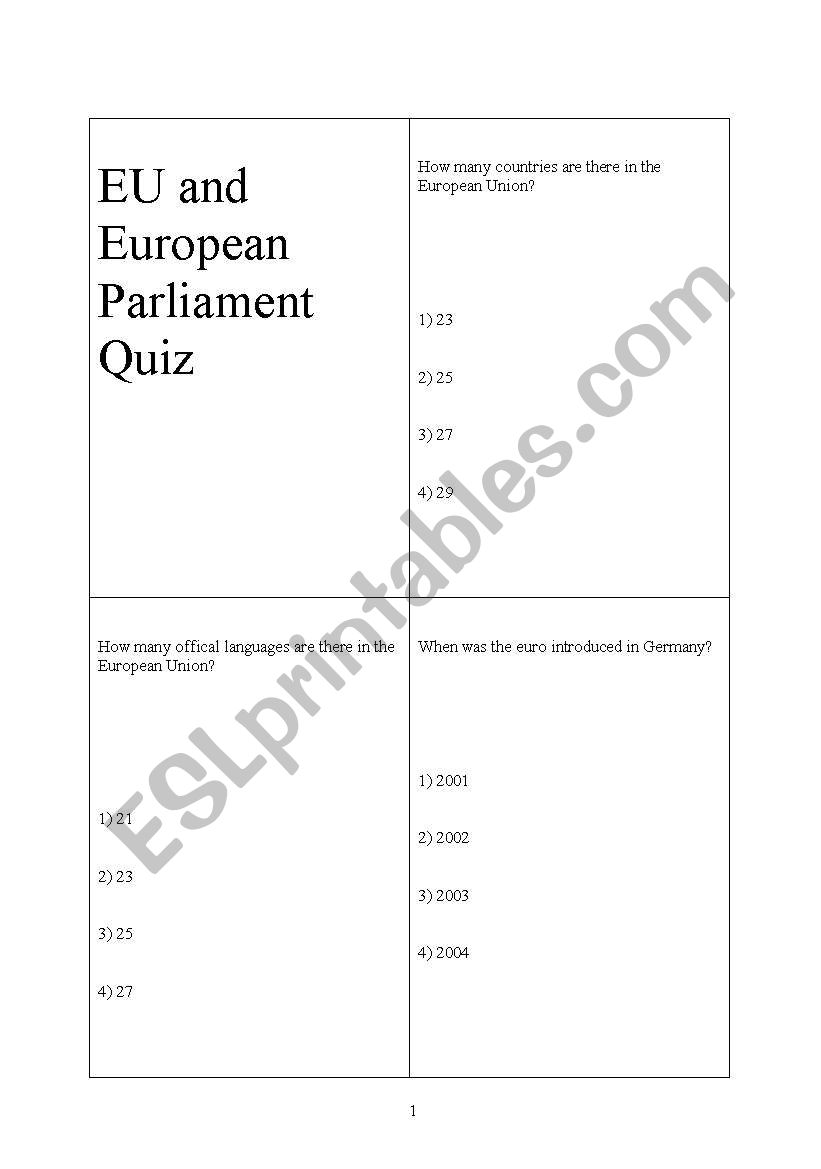 European Union and European Parliament Quiz