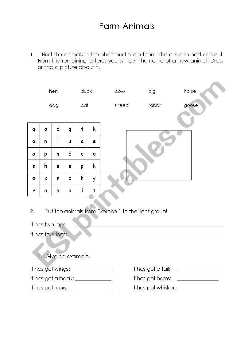 Farm animals worksheet