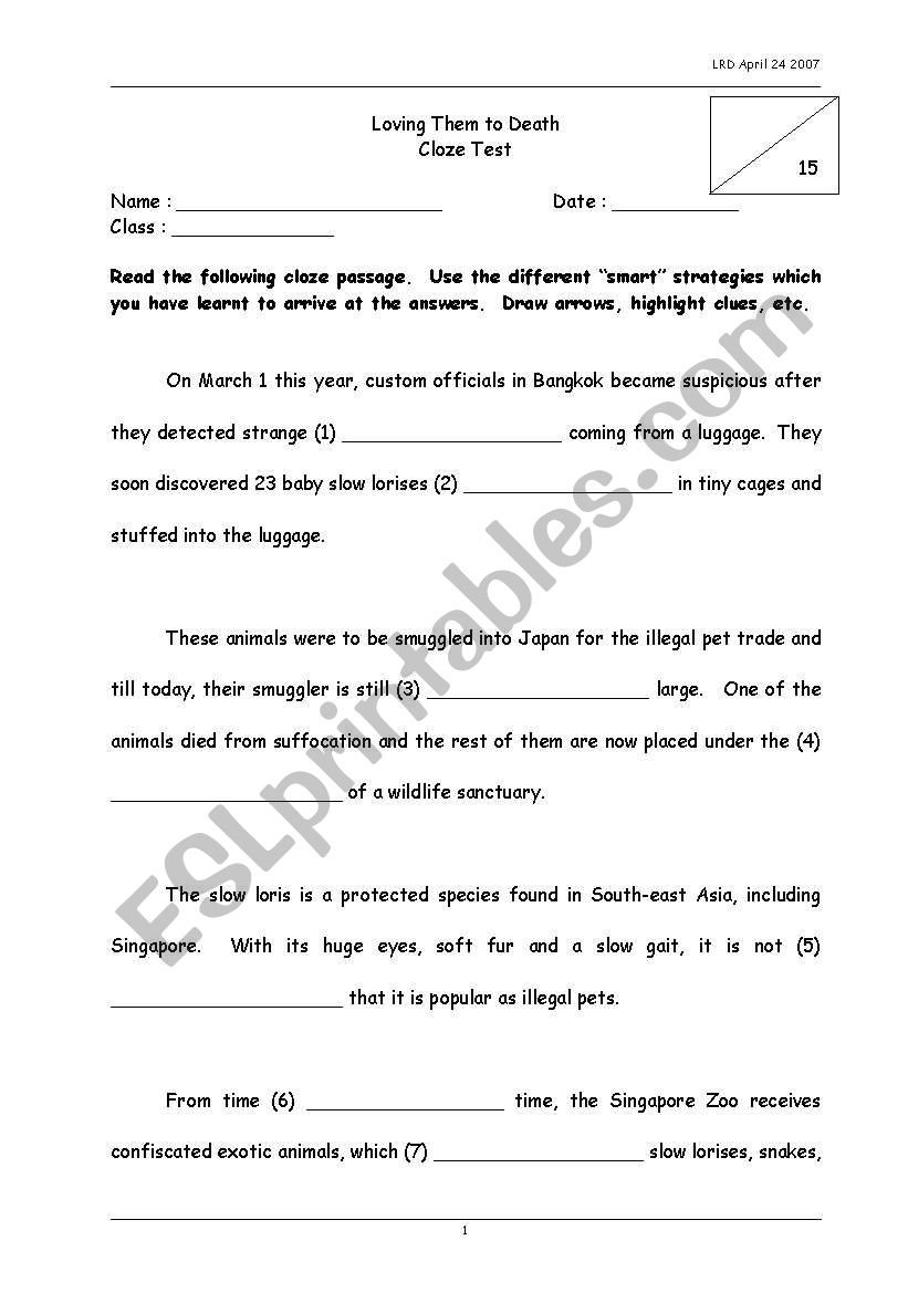 Cloze passage practice using contextual clues