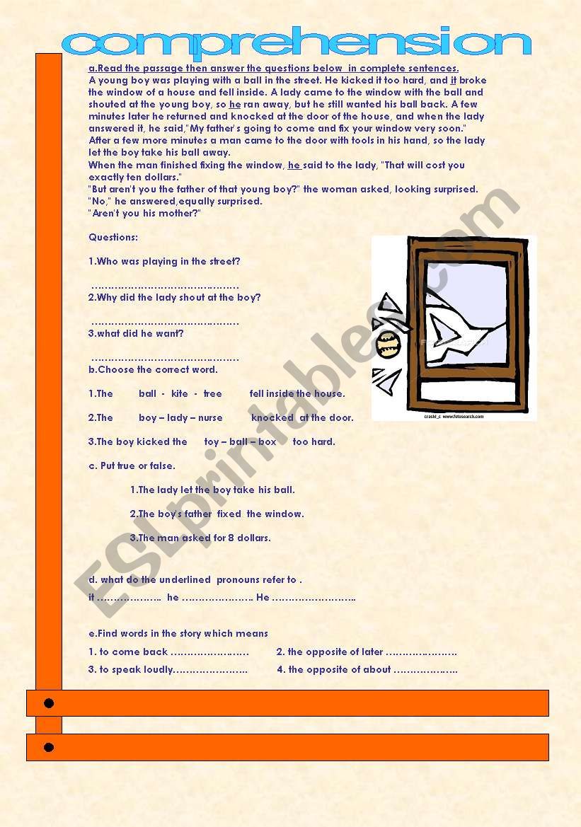 the boy who broke the window worksheet